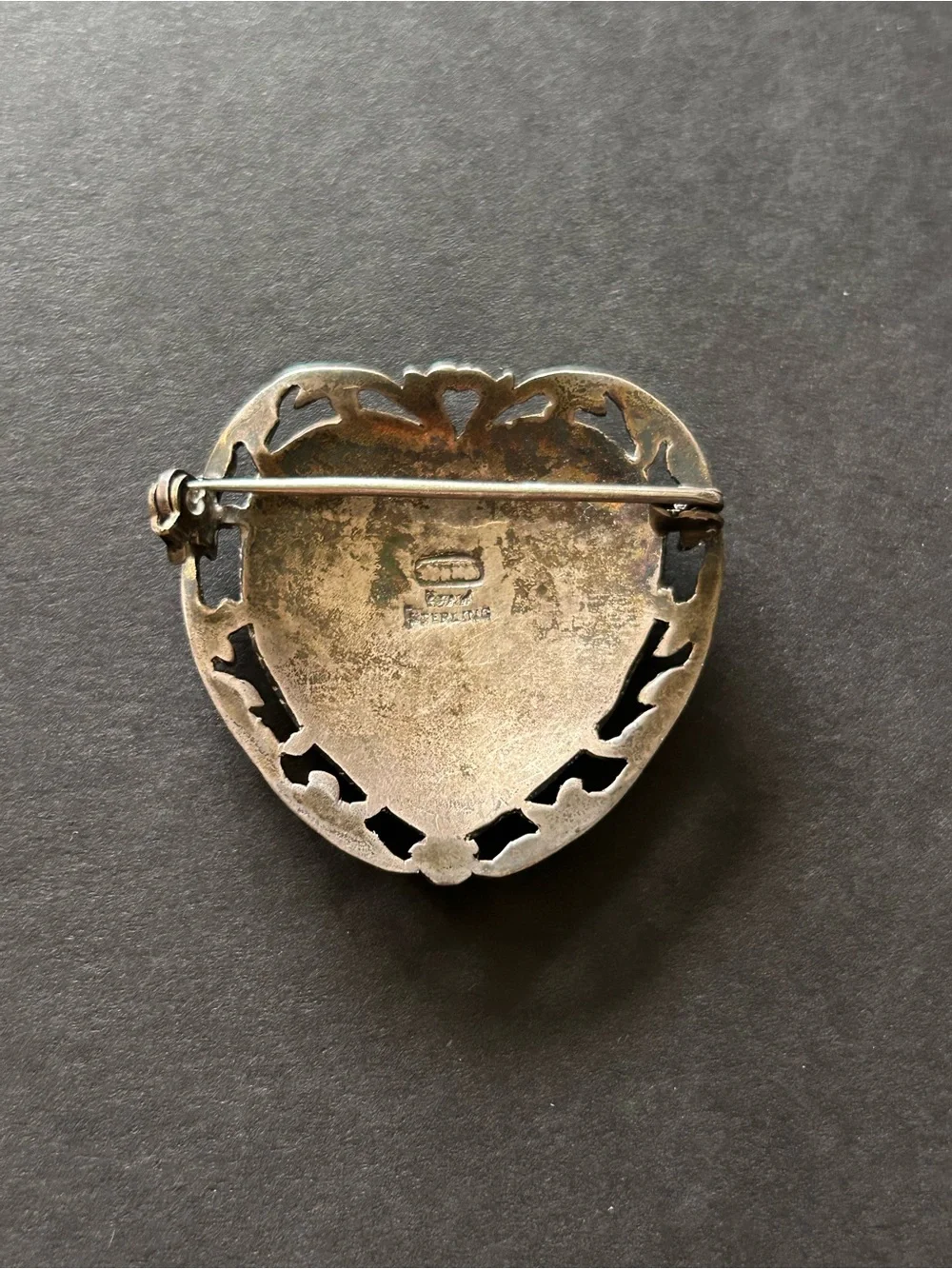 Vintage Siam Sterling Silver Nielloware Heart Brooch Pin